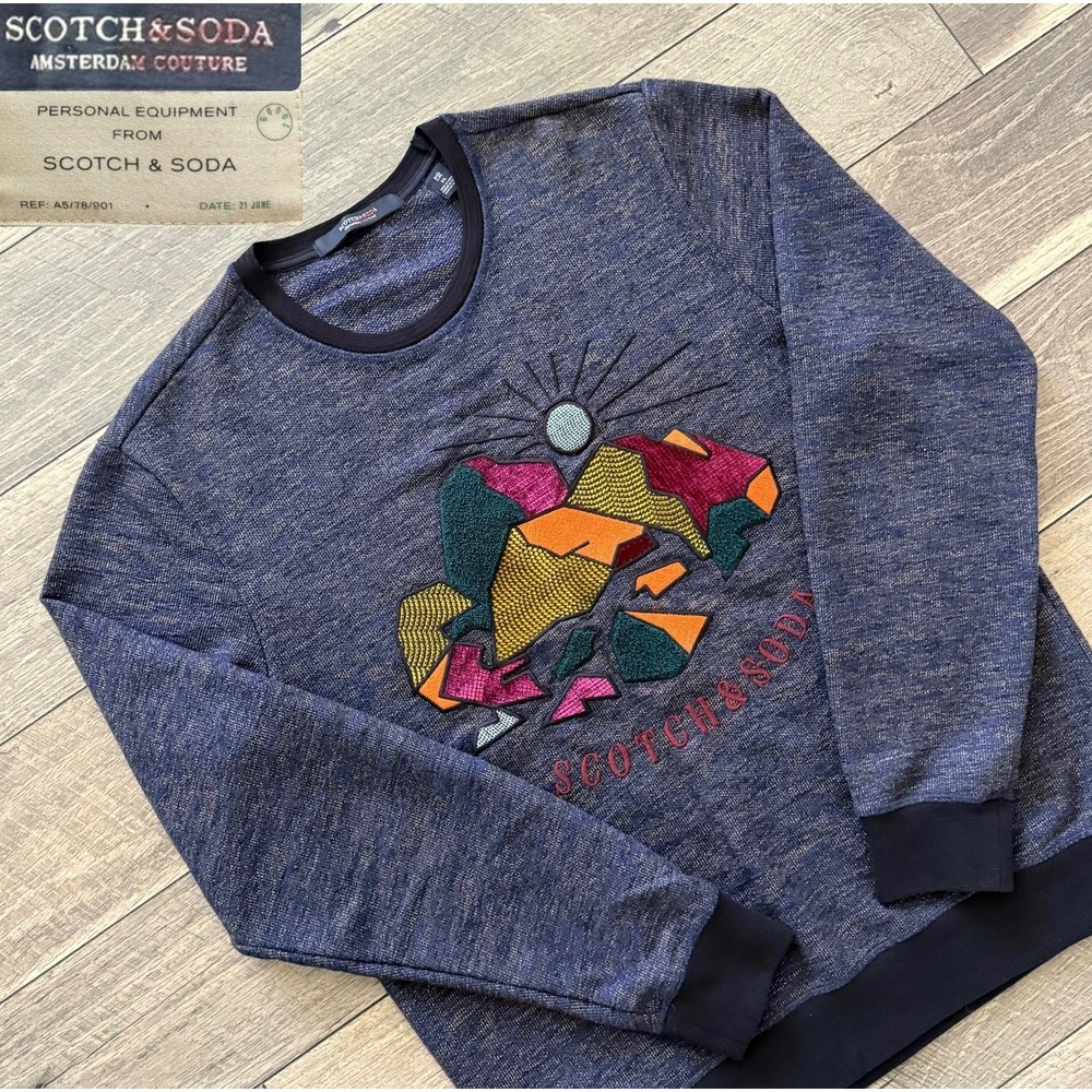 Scotch & Soda Amsterdam Couture Mountain Graphic Melange Sweatshirt Blue Mens XL